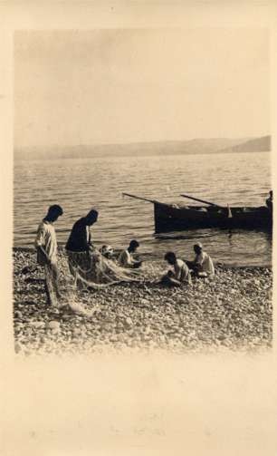 Palestine Israel Fishermen Fixing Net RPPC