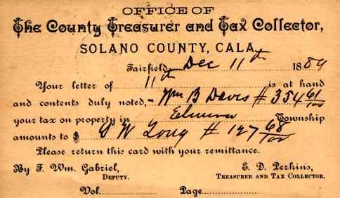 CALIFORNIA Solano County Tax Collector Postal