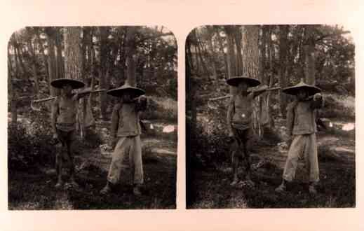 China Workers Stereoview Real Photo