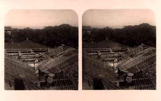 China Working at Roof Stereoview Real Photo