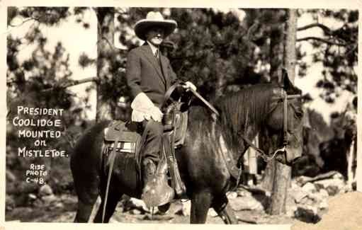 President Coolidge on Horse South Dakota RPPC