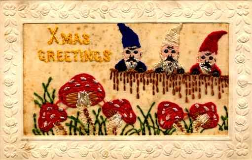 Embroidered Silk Gnomes Christmas