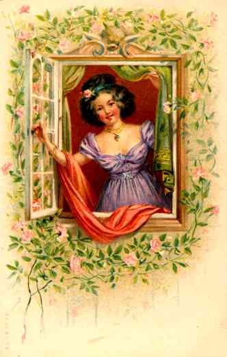 Art Nouveau Girl in the Window