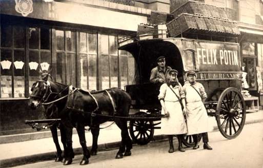 Horse-Drawn Wagon Workers Real Photo