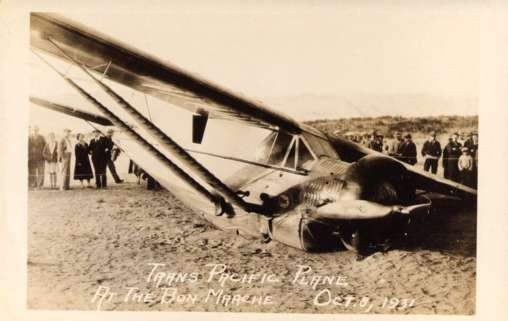 Trans-Pacific Plane at Shore Real Photo