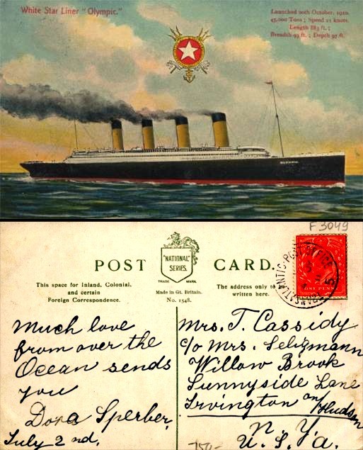 Ocean Liner Olympic Postally Used on Board