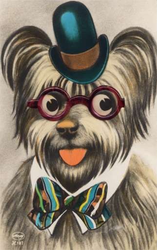 Dog in Top Hat with Plastic Glasses Novelty