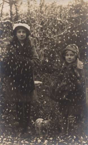 Children Teddy Bear in Falling Snow Real Photo