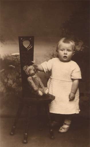 Teddy Bear in Chair Child Real Photo
