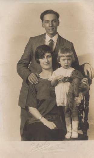 Family with Teddy Bear Real Photo