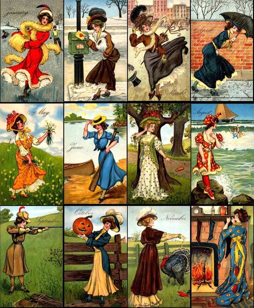 Twelve Months Art Nouveau Girls