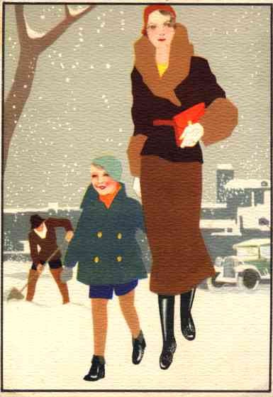 Mother Daughter in Winter Advert Fabric