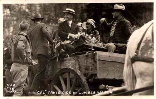 President Coolidge in Lumber Wagon Real Photo