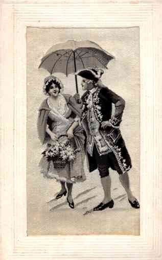 Lovers under Umbrella Woven Silk