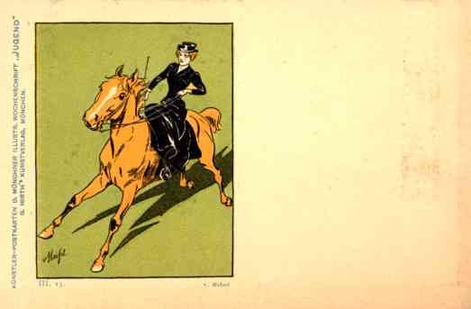 Lady Riding Horse Art Nouveau