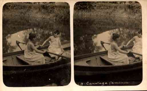 Boating Nudes French Real Photo Stereoview