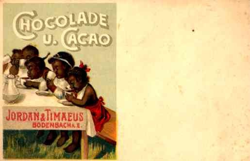 Advert Cocoa Drinking Black Children at Table