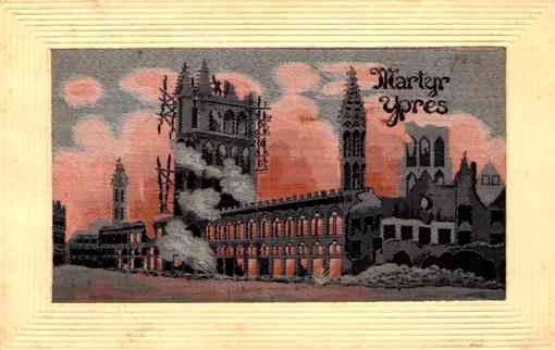 Woven Silk France Martyr Ypres in Flame WWI