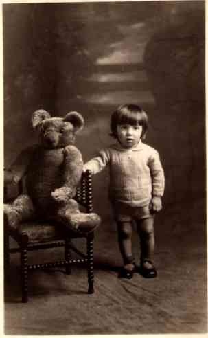 Teddy Bear in Chair Girl Real Photo
