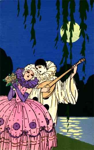 Pierrot with Mandolin for Lady Pochoir