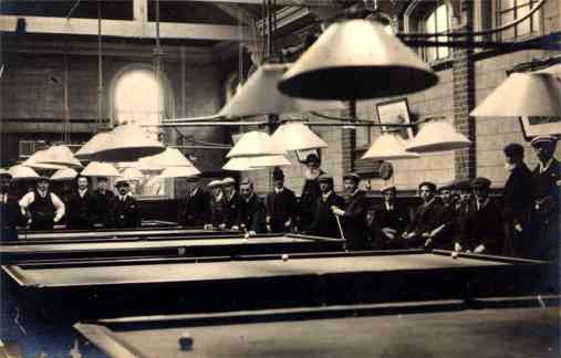 Billiards Players Sitting by Tables Real Photo