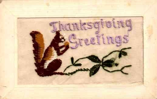 Squirrel Thanksgiving Embroidered Silk