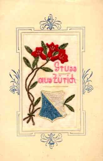 Gruss Aus Zurich Embroidered Silk