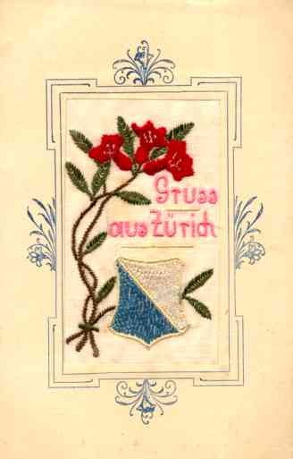 Gruss Aus Zurich Embroidered Silk