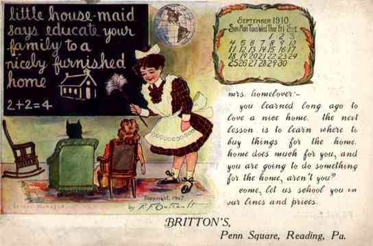 Maid Doll Cat in Chair Advert Calendar 1910