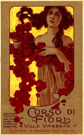 Italian Expo 1910 Girl Holding Rose Wreath