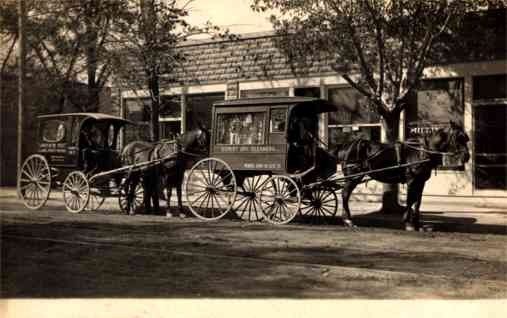 Dry Cleaners Horse-Drawn Wagons Real Photo
