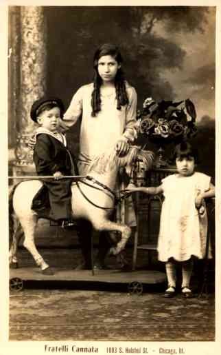 Young Mother Son on Toy Horse Daughter Roses RP