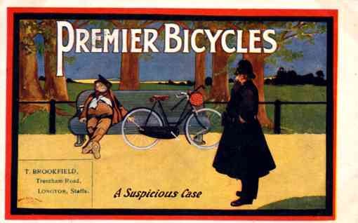 Bicyclist on Bench Policeman Advert Bicycles