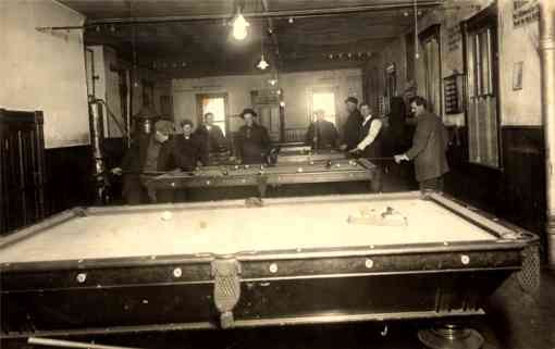 Eight Players by Two Billiards Tables Real Photo