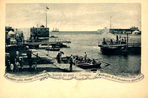 Dutch West Indies Curacao Entrance of Port Boats