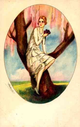 Girl on Tree in Spring