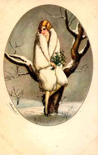 Lady in Winter Sitting on Tree