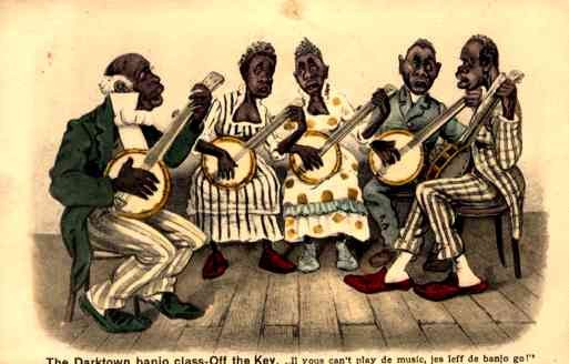 Blacks Playing Banjo Currier & Ives Design