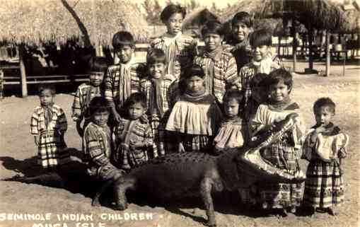 Seminole Indian Children Alligator FL RP