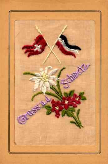 Embroidered Silk Gruss Aus Swiss