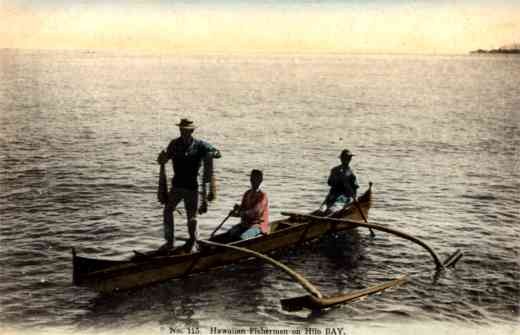 Hawaiian Fishermen in Canoe