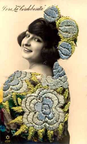 Embroidered Silk Spanish Beauty Real Photo