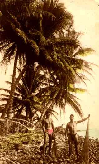 Hawaiian Fishing Real Photo Hand-Tinted