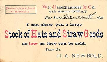 Hats & Straw Goods Advert NYC Pioneer