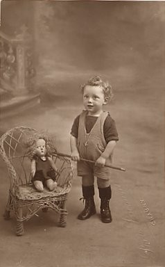 Standing Child with Doll Real Photo