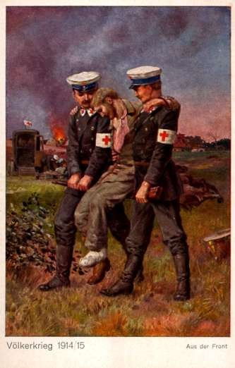 Red Cross Orderly Carrying Wounded WWI