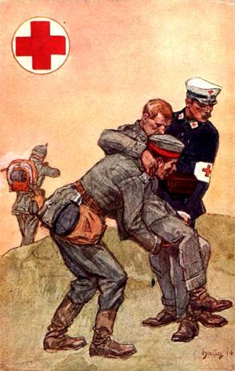 Red Cross Orderly Lifting Wounded WWI