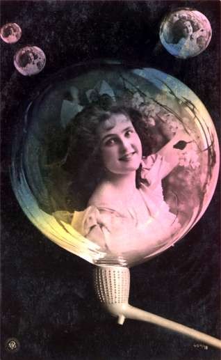 Smiling Lady in Bubble Pipe Tinted Real Photo