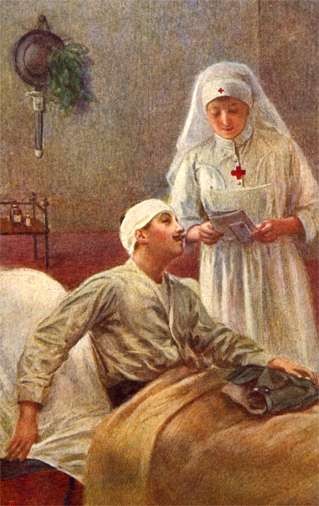 Nurse Reading to Wounded at Hospital WWI