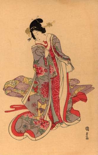 Rich Lady Looking Down Woodblock